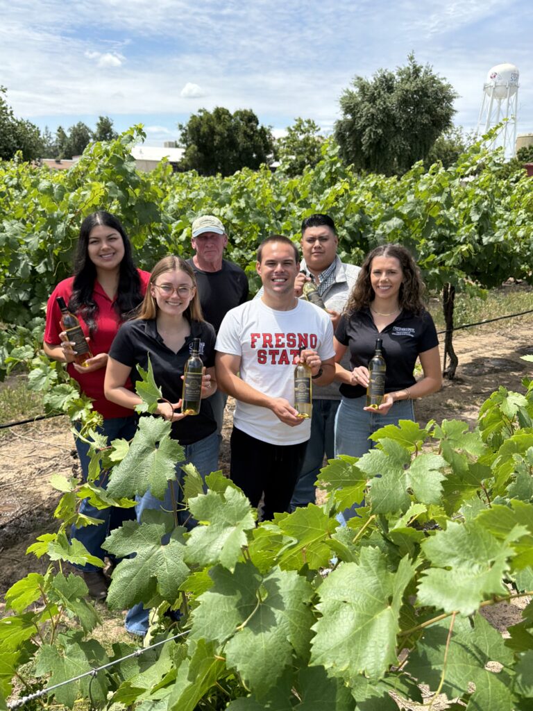Nikoloz Managadze and fellow Fresno State winemaking students.